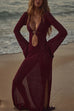 Heididress V Neck Side Slit Crochet Beach Cover Up Maxi Dress