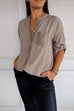 Heididress Rolled Up Sleeves Button Down Sequin Splice Blouse Shirt