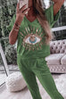 Heididress Sequin Pattern V Neck Short Sleeve Top with Pocketed Pants Casual Set