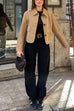 Heididress Lapel Button Up Pocketed Faux Suede Crop Jacket