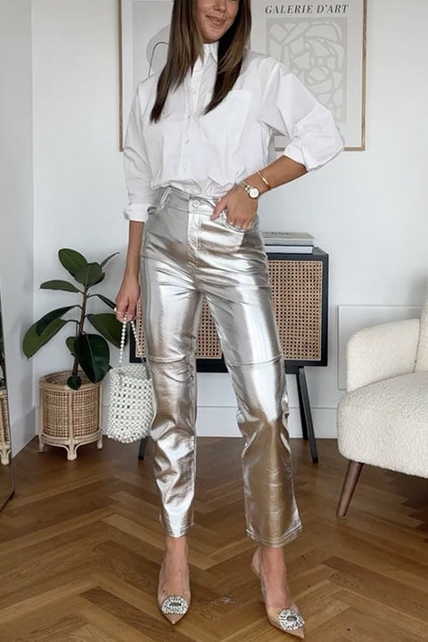 Heididress High Rise Metallic Faux Leather Cropped Pants