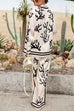 Heididress Coral Reef Print Long Sleeves Blouse Shirt Wide Leg Pants Satin Set