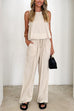 Crewneck Sleeveless Top and Drawstring Waist Wide Leg Pants Set