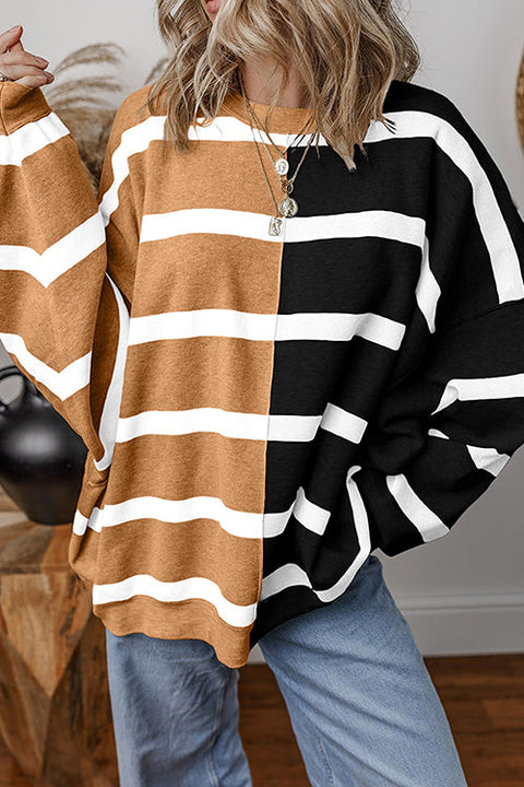 Heididress Long Sleeves Color Block Striped Oversized Sweatshirt