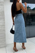 Heididress Button Down Slit Midi Denim Skirt