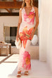 Halter Cowl Neck Floral Print Bodycon Maxi Dress