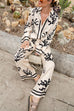 Heididress Coral Reef Print Long Sleeves Blouse Shirt Wide Leg Pants Satin Set