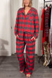 Christmas Plaid Long Sleeves Button Down Shirt and Straight Leg Pants Pajama Set