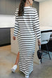 Heididress Round Neck Side Slit Striped Maxi Dress