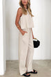 Crewneck Sleeveless Top and Drawstring Waist Wide Leg Pants Set