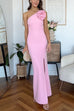 One Shoulder Slit Bodycon Maxi Party Dress