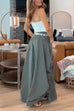 Heididress Side Drawstring Ruched Cotton Linen Baggy Maxi Skirt