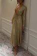 Deep V Neck Long Sleeves Sequin Maxi Party Dress