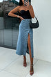 Heididress Button Down Slit Midi Denim Skirt