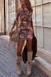 Chicest Long Sleeves Printed Stretch Mini Dress