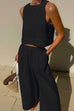 Heididress Solid Crewneck Crop Tank Top Elastic Waist Wide Leg Pants Set