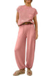 Heididress Short Sleeves Ribbed Knit Pullover Ruched Harem Pants Set