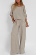 Heididress Round Neck 3/4 Sleeves Pullovers Wide Leg Pants Cotton Linen Set