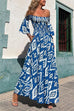 Off Shoulder Bell Sleeves Boho Print Swing Maxi Dress