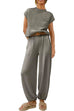 Heididress Short Sleeves Ribbed Knit Pullover Ruched Harem Pants Set