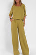 Heididress Round Neck 3/4 Sleeves Pullovers Wide Leg Pants Cotton Linen Set