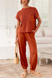 Heididress Short Sleeves Ribbed Knit Pullover Ruched Harem Pants Set