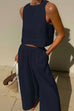 Heididress Solid Crewneck Crop Tank Top Elastic Waist Wide Leg Pants Set