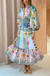 Heididress Puff Sleeves Smocked Waist Unique Printed Ruffle Maxi Dress