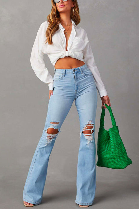 Heididress Distressed Bell Bottoms Ripped Trendy Jeans