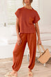 Heididress Short Sleeves Ribbed Knit Pullover Ruched Harem Pants Set