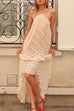 Heididress Halter Backless Ruffle Trim Swing Maxi Beach Cover Up Dress