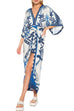 Heididress V Neck Kimono Sleeves Tie Waist Printed Wrap Dress