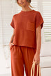 Heididress Short Sleeves Ribbed Knit Pullover Ruched Harem Pants Set