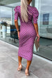 Heididress Wrap V Neck Puff Sleeves Printed Midi Bodycon Dress