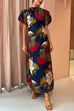 Heididress Puff Sleeve Cut Out Waist Floral Maxi Swing Dress