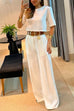 Heididress Crewneck Short Sleeve Crop Top Wide Leg Palazzo Pants Outfits Set