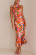 Heididress Tie Back Halter Sleeveless Waisted Maxi Floral Dress