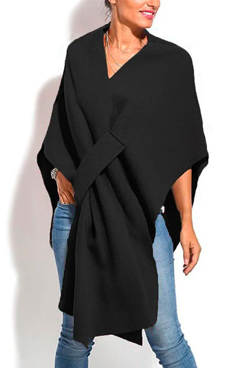 Heididress Solid V Neck Wrapped Batwing Cloak Sweater