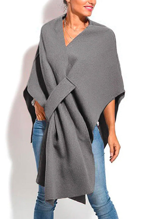 Heididress Solid V Neck Wrapped Batwing Cloak Sweater