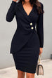 Heididress Fashion Style Wrap V Neck Buttons Bodycon Dress