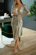 Heididress Wrap V Neck Long Sleeve Tie Waist Sequin Dress