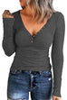 Heididress V Neck Buttons Long Sleeve Slim Fit T-shirt