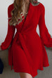 Heididress Elegant Wrap V Neck Long Sleeve Tie Waist Dress