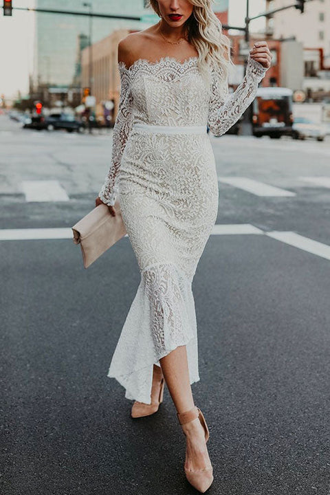 Heididress Off Shoulder Long Sleeve Floral Lace Bodycon Dress