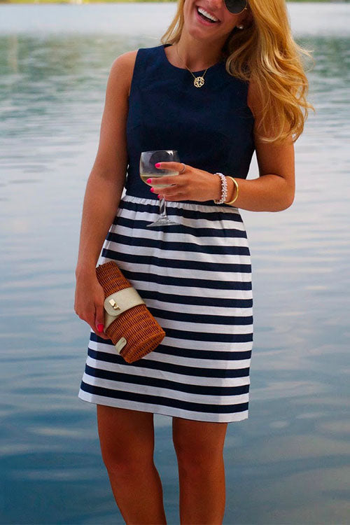 Heididress Casual Crewneck Sleeveless Stripes Dress