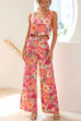 Heididress Floral Printed Square Collar Crop Tank Top Wide Leg Pants Set