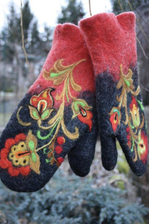 Heididress Christmas Gift Flower Embroidery Mittens