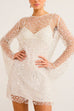 Long Sleeves Shinny Pearls Sequin Beaded Mesh Dress