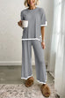 Heididress Color Block Short Sleeves Side Split Pullover Wide Leg Pants Knitting Loungewear Set