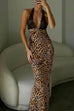 Heididress Backless V Neck Lace Splice Printed Maxi Bodycon Dress